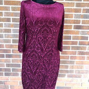 R&K Velvet Maroon 3/4 Sleeve Midi Dress